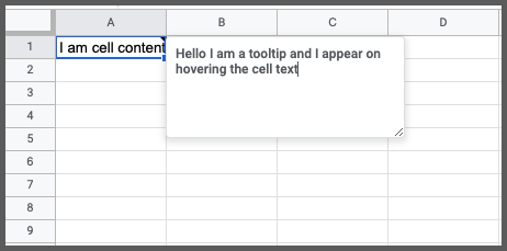 Google sheets hover text to show tooltip