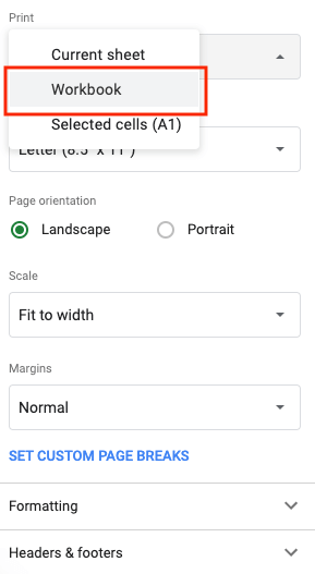 print selection google sheets