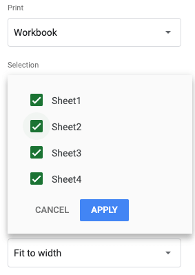 choose sheets from selection options