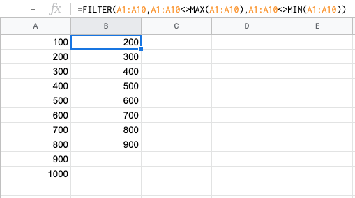 Exclude the highest and lowest value cells in the range