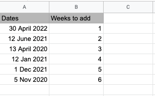 add weeks to date in google sheets step 1