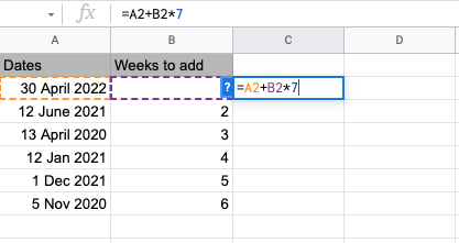 add weeks to date in google sheets example