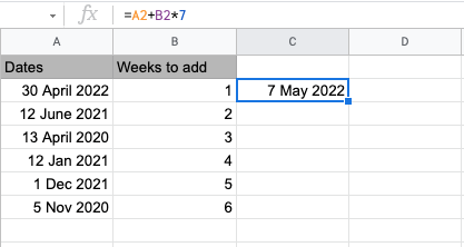 add weeks to date in google sheets example