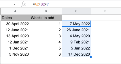 add weeks to date in google sheets example
