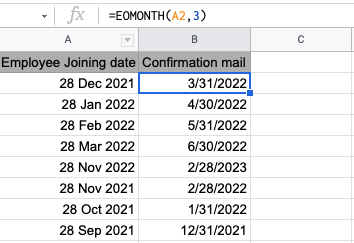 last day of month in google sheets example