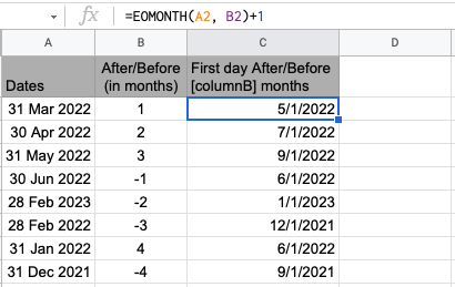 first day of the month in google sheets