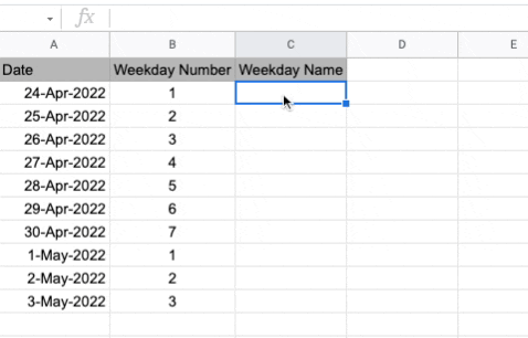 Weekday name from date in google sheets example