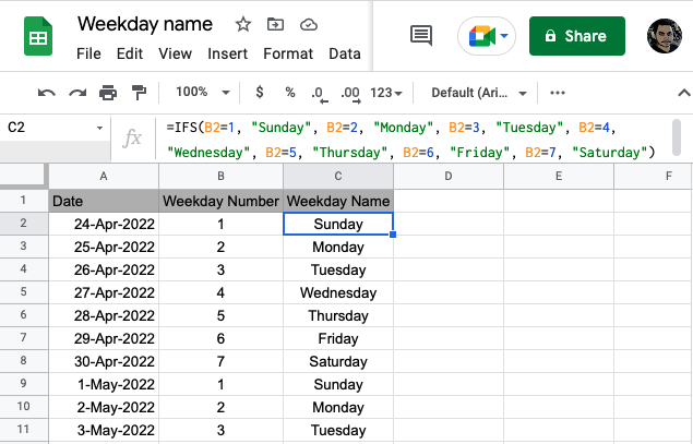 How To Get Day Of Week From Date In Google Sheets