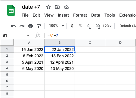Date +7 days in google sheets