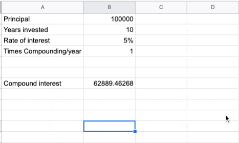 monthly compounding in google sheets