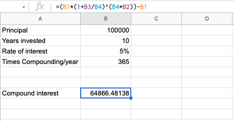 daily compounding in google sheets