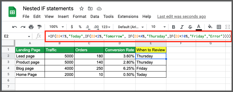 Multiple If Then Statements In Google Sheets