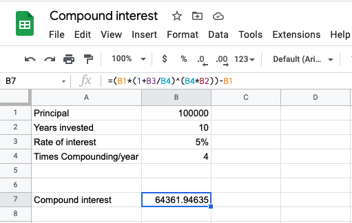 quaterly compounding in google sheets