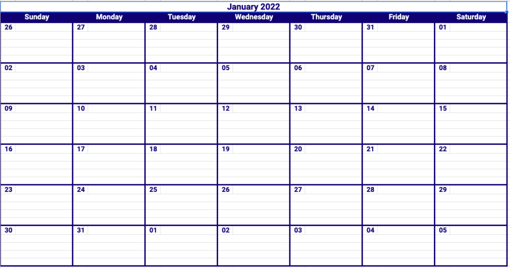 Free Any year calendar Template Google Sheets