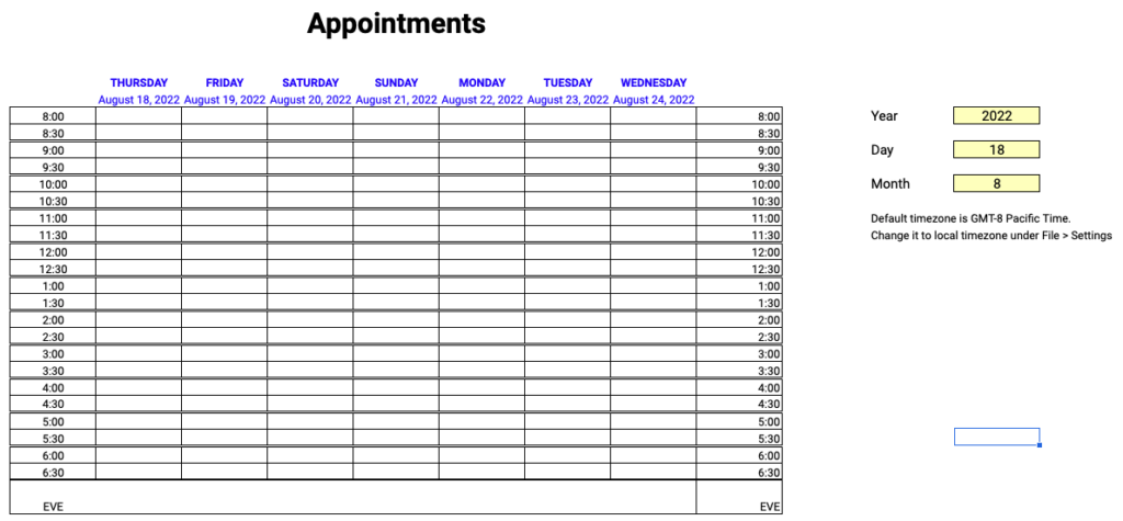 Free Appointment Template Google Sheets