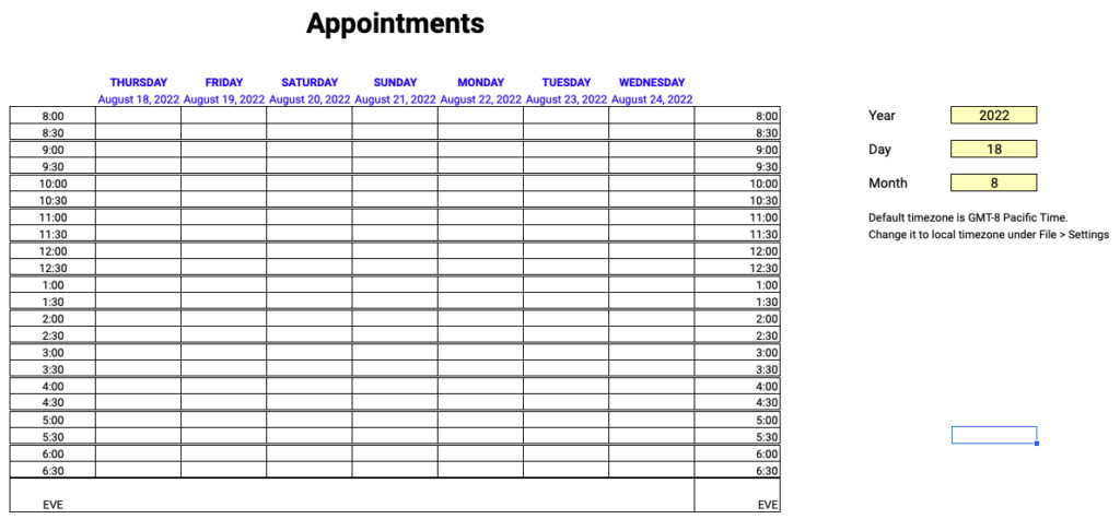 Free Appointment Template Google Sheets SheetsIQ