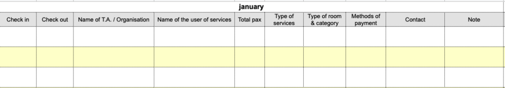 Free Book of reservations - Booking list Template Google Sheets