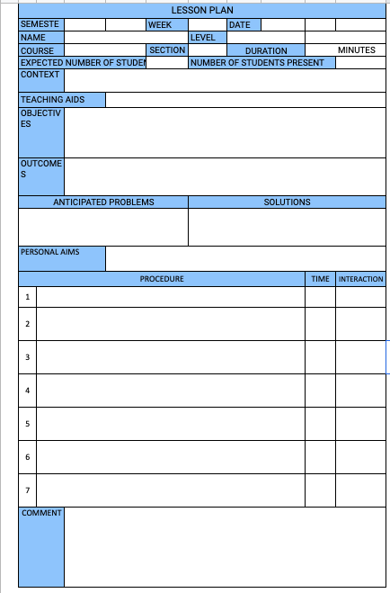 Free College Lesson Plan Template Google Sheets