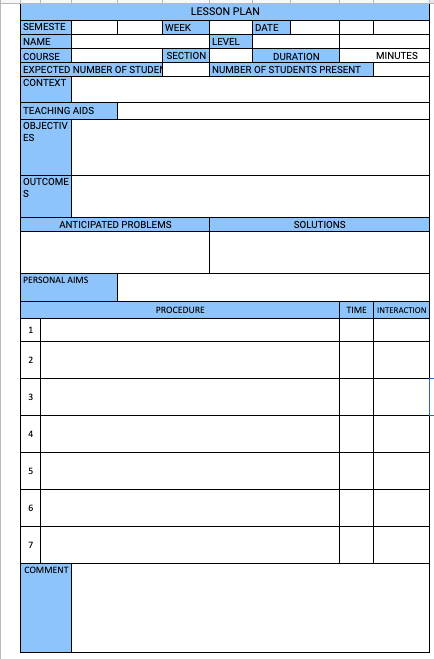 Daily Lesson Plan Template Google Sheets