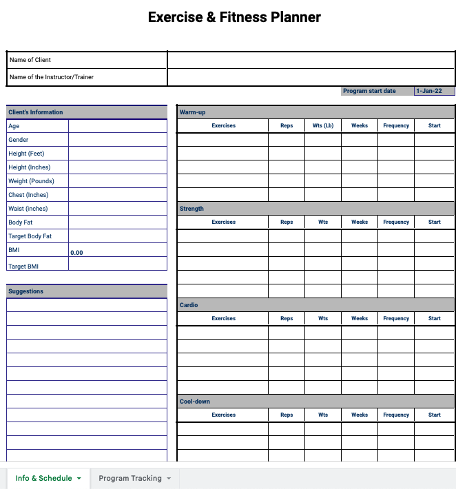 Free Exercise Schedule Template Google Sheets SheetsIQ