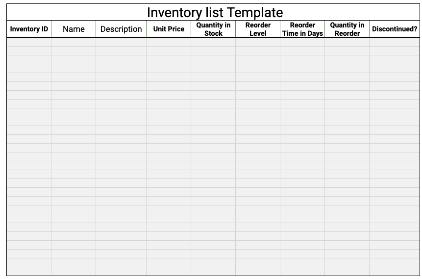 Free Inventory list Template Google Sheets