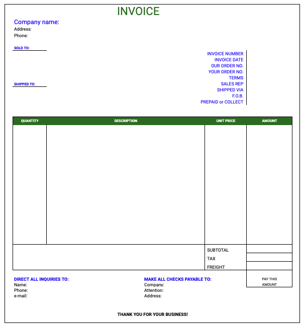 Free Basic Invoice Template Google Sheets