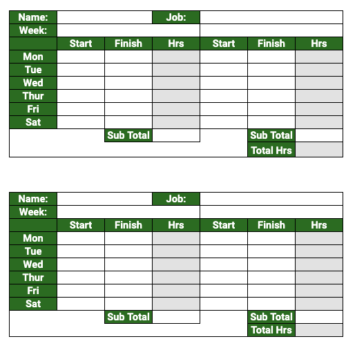 Free Job Site Time Cards Template Google Sheets