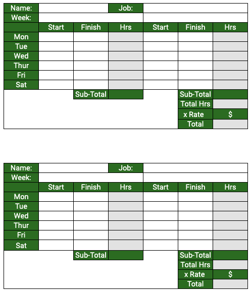 Free Job-Site Time Cards With Pay Rate Template Google Sheets