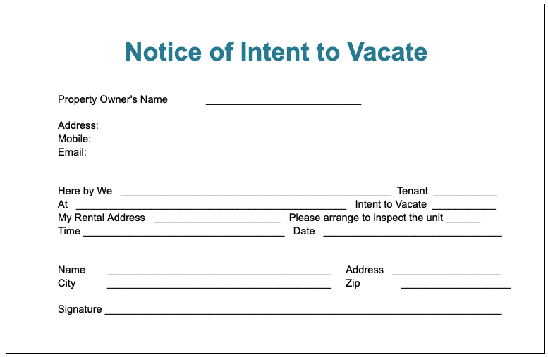 Free Notice Of Intent To Vacate Template Google Sheets