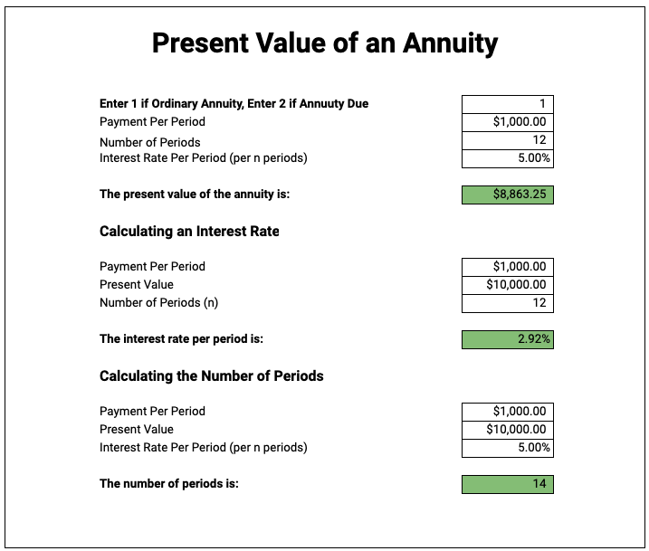 Free Present Value Annuity Calculator Template Google Sheets