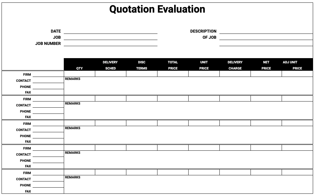 Free Quotation Evaluation Template Google Sheets
