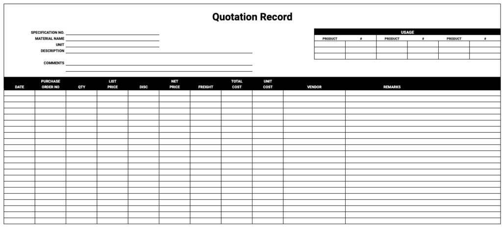 Free Quotation Record Template Google Sheets