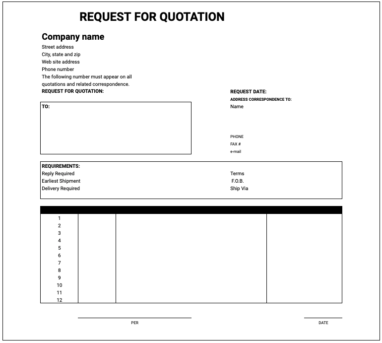 Free Request for Quotation Template Google Sheets
