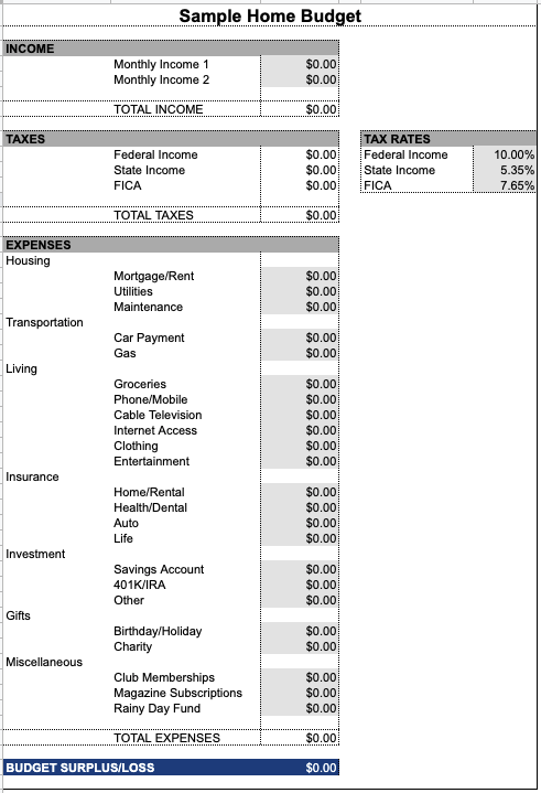 Free Sample Home Budget Template Google Sheets