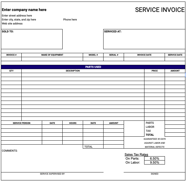 Free Service Invoice Template Google Sheets