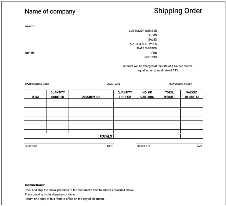 Free Shipping Order Template Google Sheets