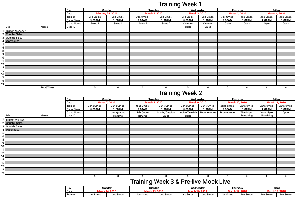 Free Training Schedule with Mock Live Template Google Sheets