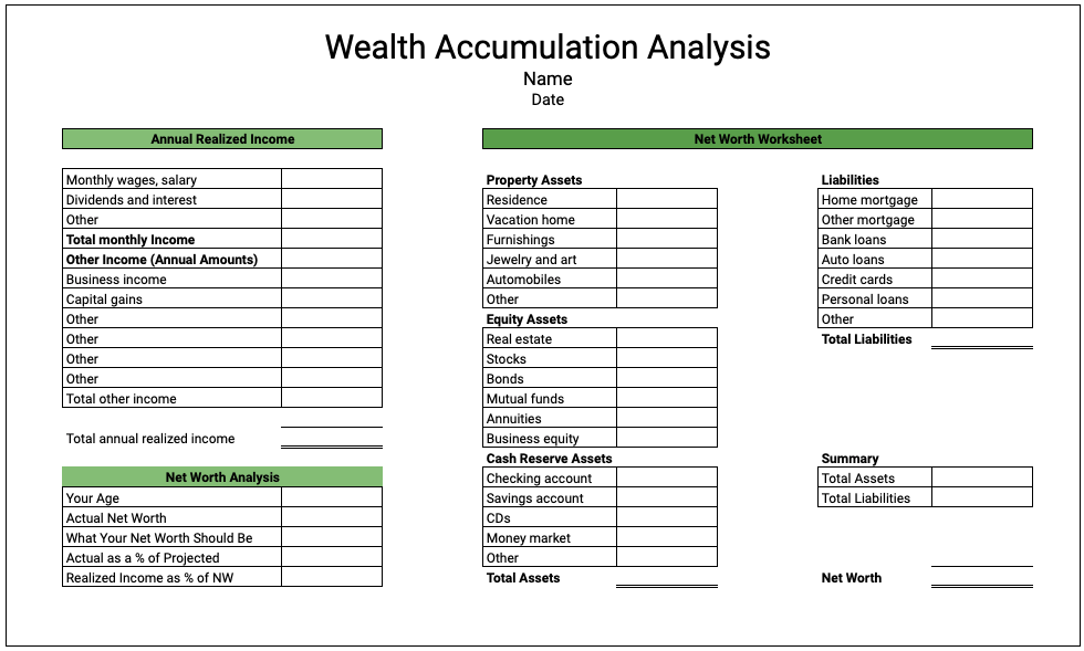 Free Wealth Accumulation Template Google Sheet